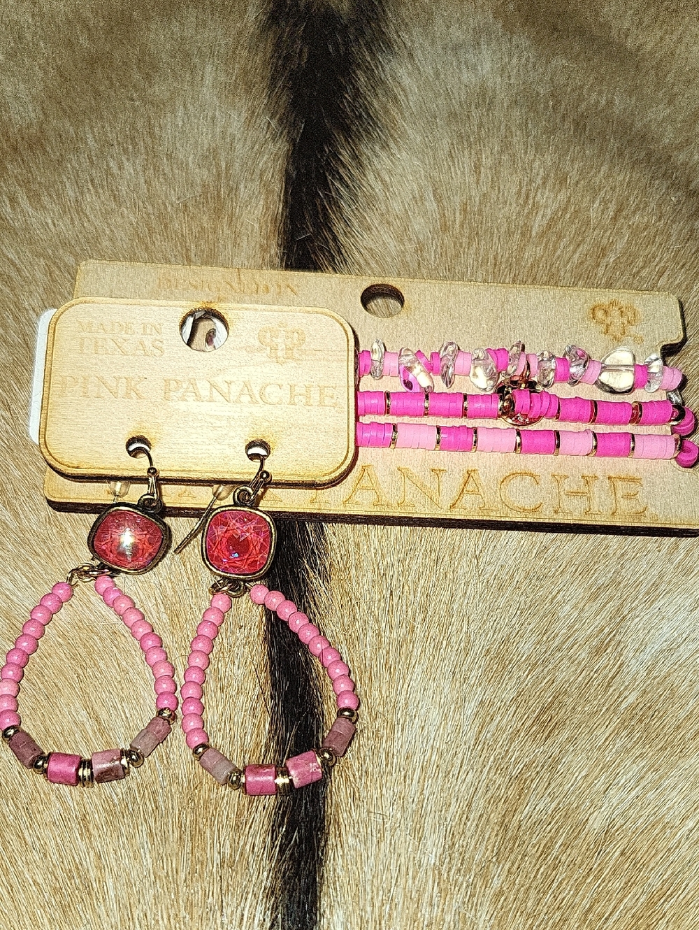 Pink Panache Pink Beaded Hoop Earrings and Bracelet Set